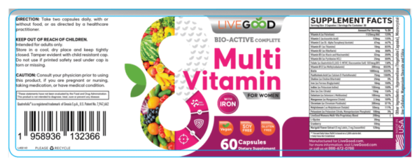 LiveGood BIO-ACTIVE COMPLETE MULTI-VITAMIN FOR WOMEN WITH IRON