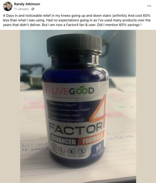 LiveGood Factor 4 Testimonials