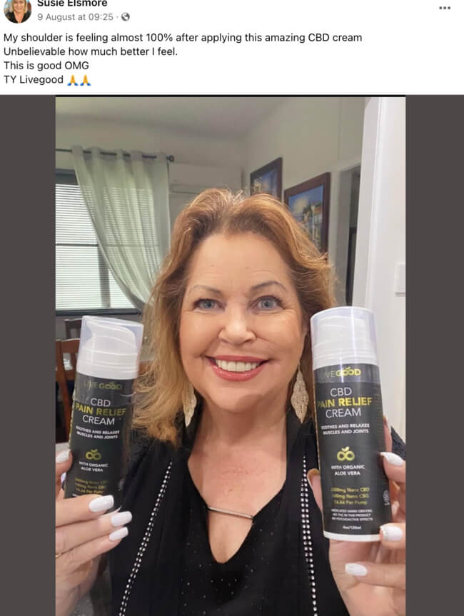 LiveGood CBD Pain Relief Cream Review 5 LiveGood Testimonial Facebook group