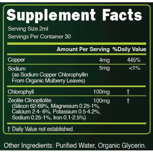 LiveGood Chlorophyll and Zeolite supplement facts