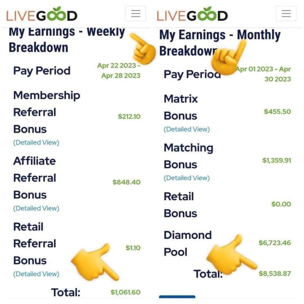 liveGood affiliates commissions