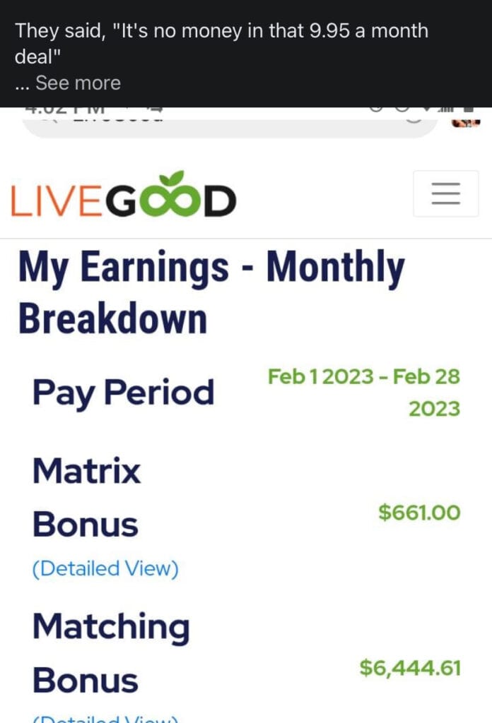 liveGood affiliates commissions