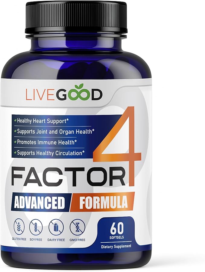 Factor 4, Omega 3 Fish Oil with EPA & DHA, CoQ10, and Turmeric, Advanced Q10 Coenzyme & CoQ10 Supplements, DHA Supplements for Heart, Joint & Immune Support, Made in USA, 60 Count