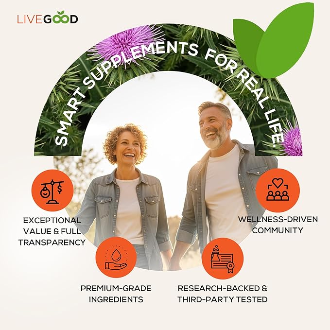 LIVEGOOD Liver Support Supplement for Liver Cleanse Detox, Milk Thistle and Dandelion Root, with Turmeric and Alpha Lipoic Acid for Overall Health