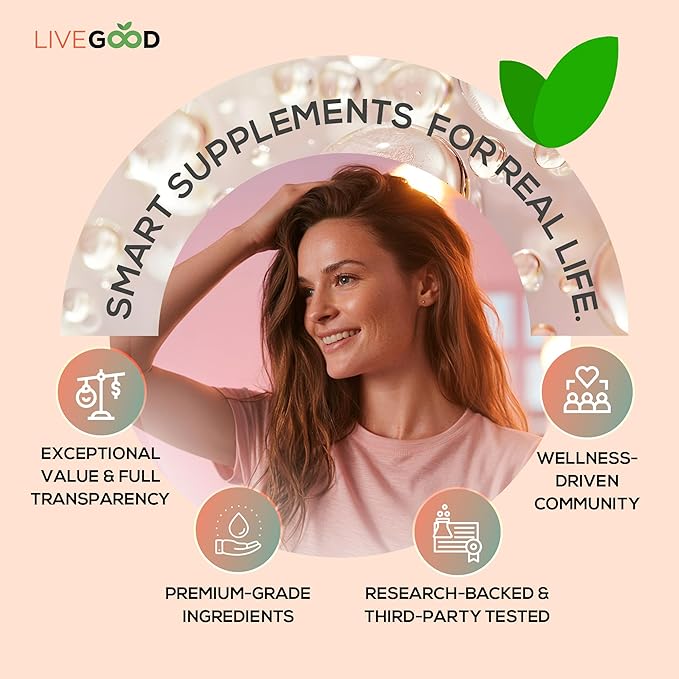 LiveGood Collagen Peptides Powder with Hyaluronic Acid, Hydrolyzed Collagen Type 1 & 3 Protein Supplement for Healthy Skin, Nails, Bones & Joints, Unflavored, 30 Servings