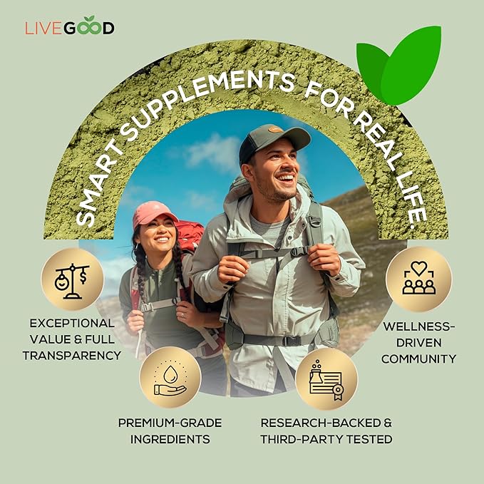 LiveGood Super Greens Powder Organic Superfood with Wheat Grass Powder, Daily Superfood Powder for Immune Support, Energy and Detox, Green Juice Powder Supplement