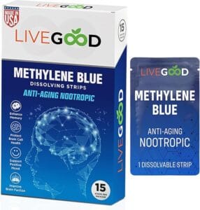 LIVEGOOD Methylene Blue – Methylene Blue for Humans, Brain Supplements for Memory and Focus, Clarity & Cognitive Energy, Nootropic Brain Support, Made in USA, 15 Oral Strips with 20mg Each
