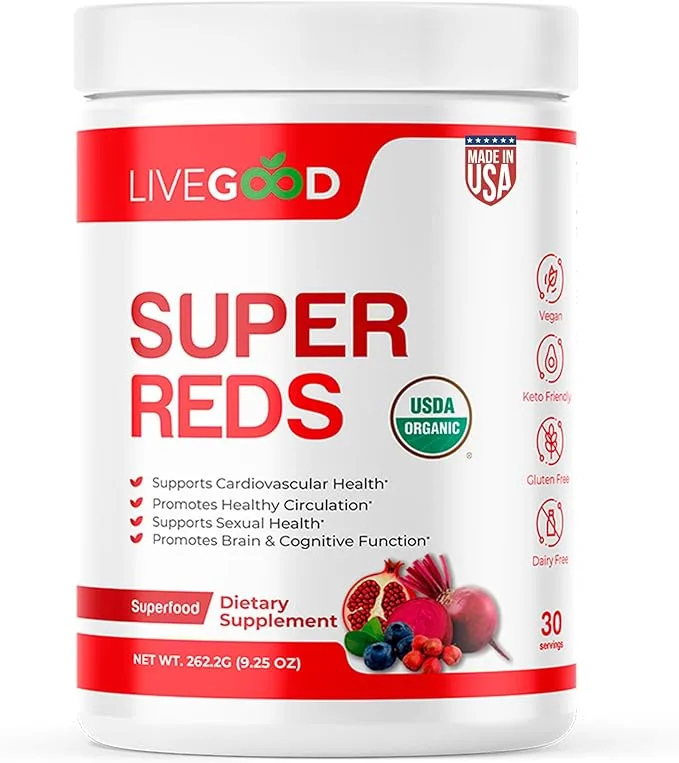Organic Super Reds with Alfalfa, Barley Grass, Beet Root, Pomegranate, Grape Seed, Vegan, Gluten Free