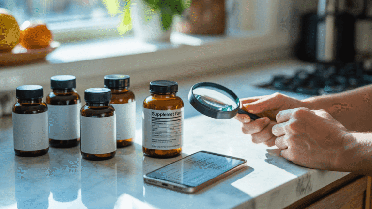 Close-up of supplement ingredient list highlighting transparency and testing concerns