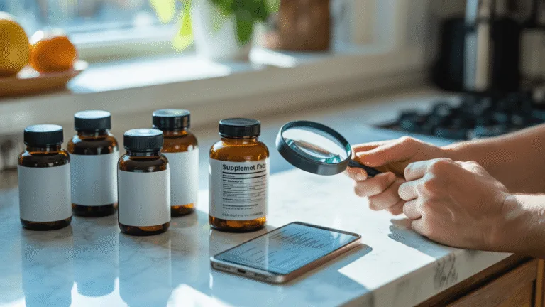 Close-up of supplement ingredient list highlighting transparency and testing concerns