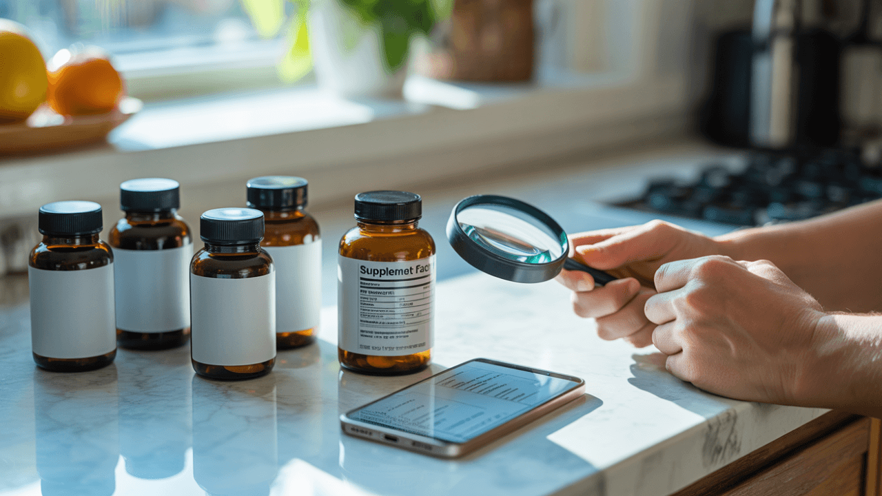 Close-up of supplement ingredient list highlighting transparency and testing concerns