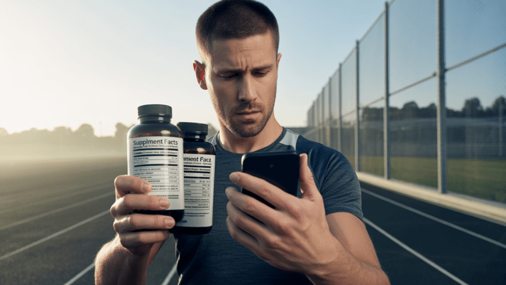 Close-up of supplement ingredient list highlighting transparency and testing concerns