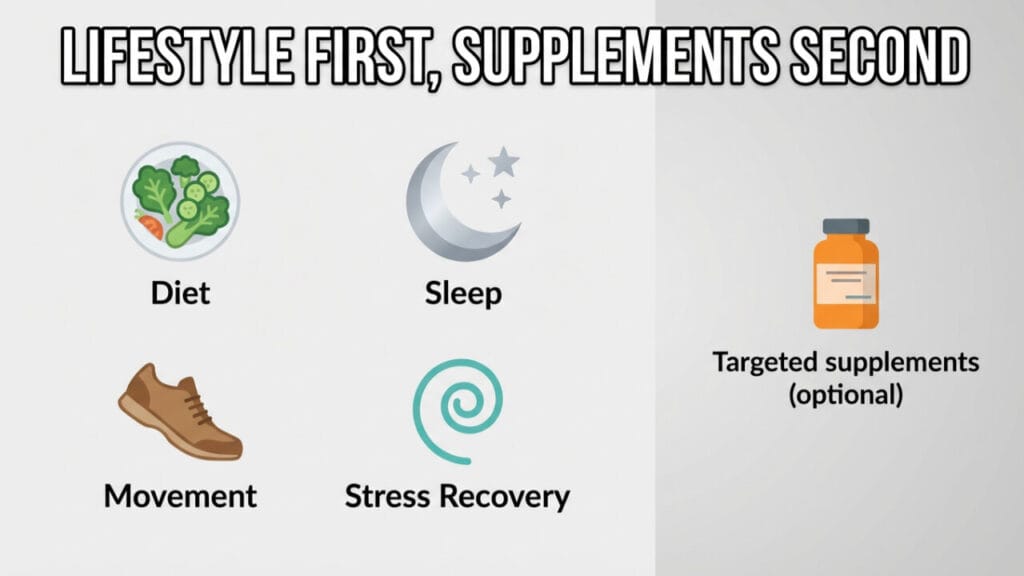 Lifestyle triggers vs supplements for inflammation: diet, sleep, movement, and stress recovery come first
