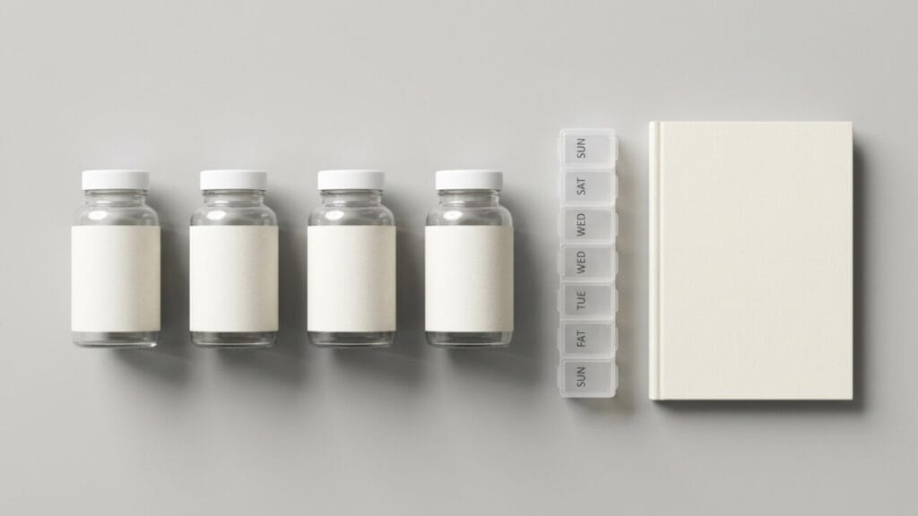 Minimal foundation stack concept with vitamin D, K2, magnesium, and a multivitamin.