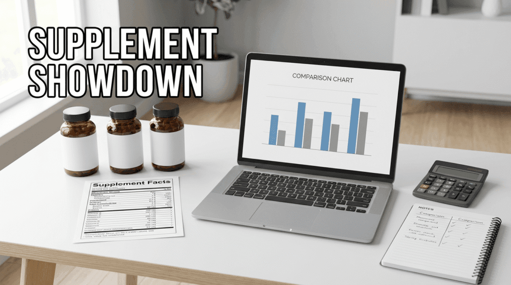 LiveGood supplement evaluation workspace showing ingredient labels and pricing comparison notes