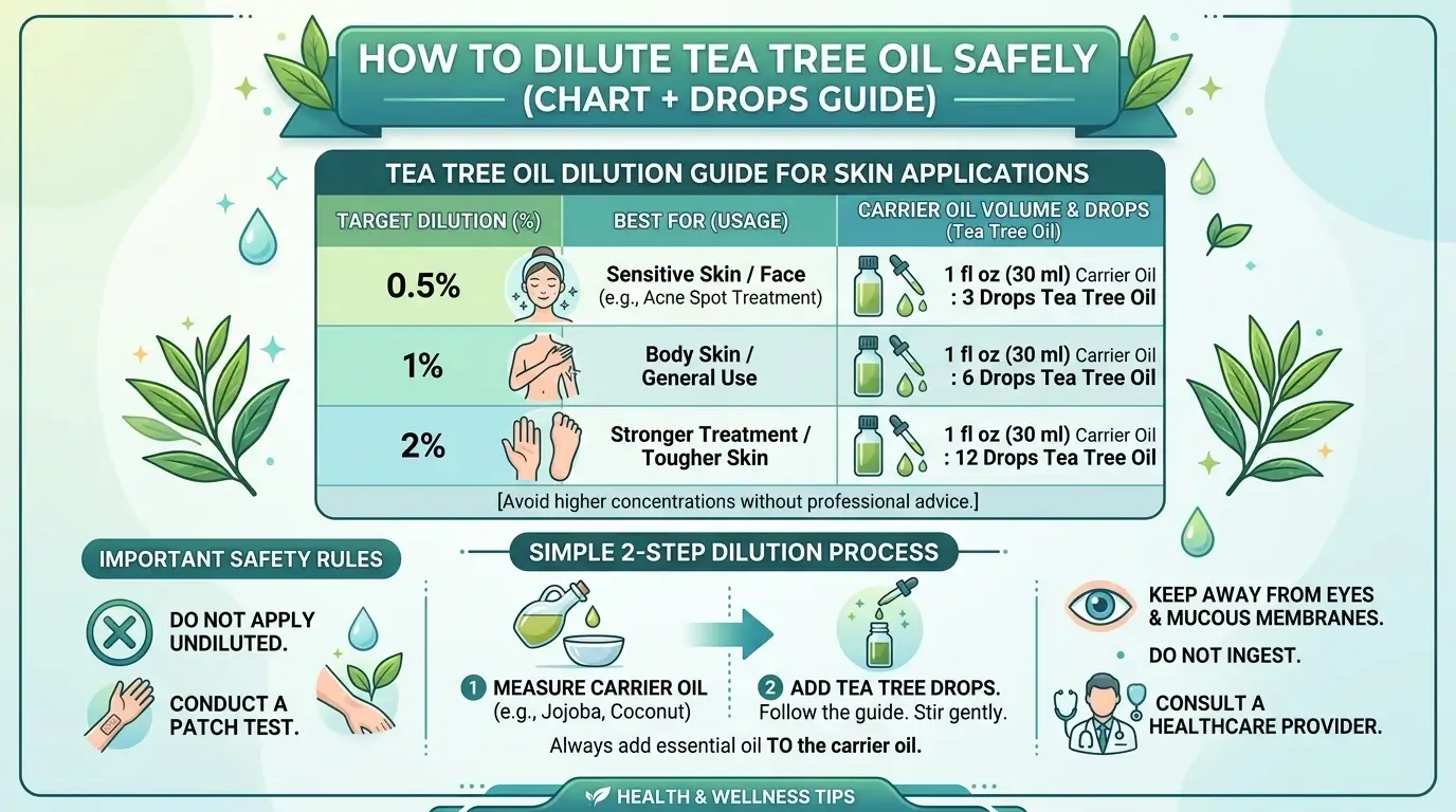 How to Dilute Tea Tree Oil Safely (Chart + Drops Guide)