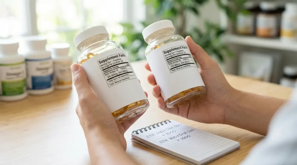 Comparing two omega-3 supplement labels side by side