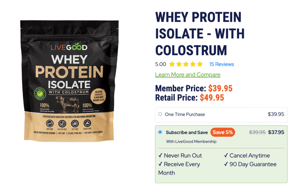 LiveGood Whey Protein Isolate with Colostrum product comparison