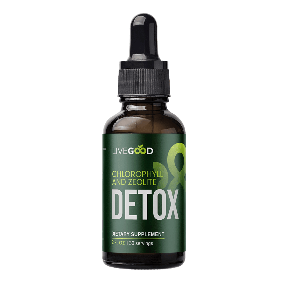 Chlorophyll and Zeolite liquid supplement bottle front label