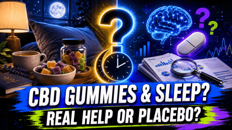CBD gummies and sleep question graphic comparing routine and placebo research