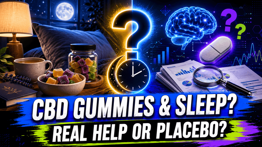 CBD gummies and sleep question graphic comparing routine and placebo research