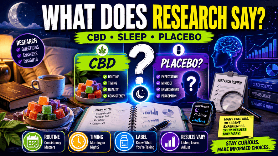 CBD gummies sleep research and placebo effect educational graphic