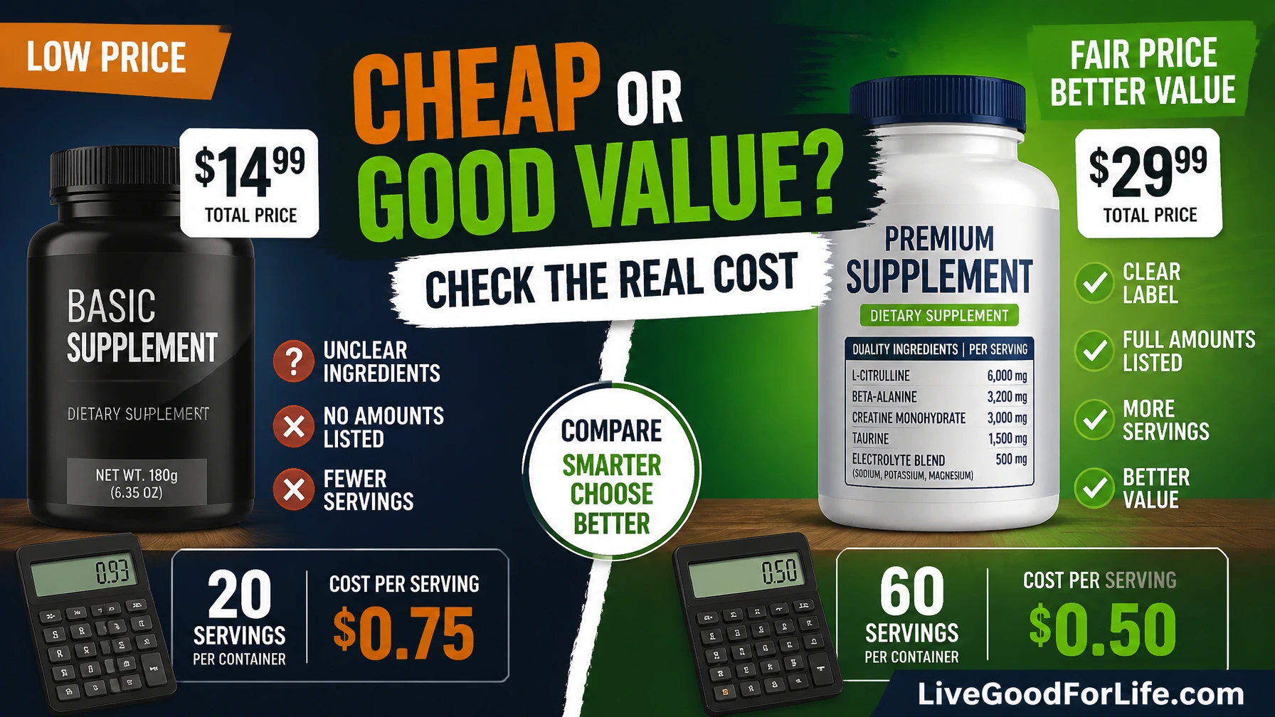 Cheap supplement versus good value supplement comparison