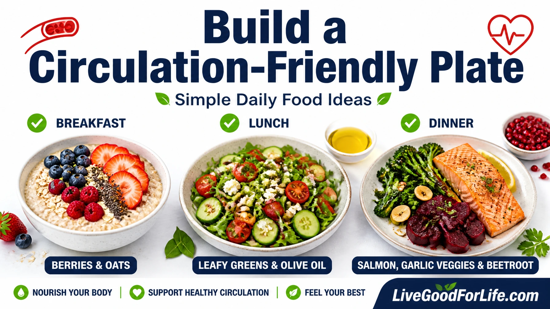 Daily meal ideas with foods for healthy circulation