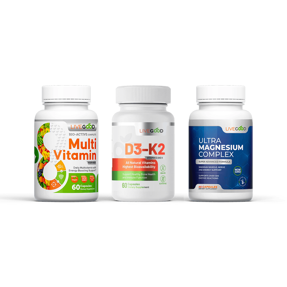 LiveGood Daily Essentials Pack for men with multivitamin D3-K2 and magnesium
