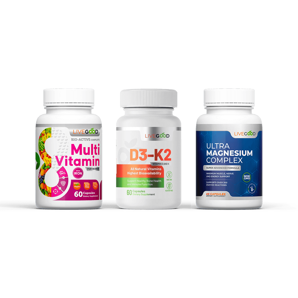 LiveGood Daily Essentials Pack for women with iron D3-K2 and magnesium