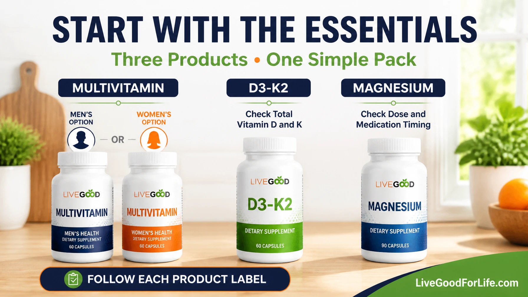 Simple routine using the three LiveGood Daily Essentials products