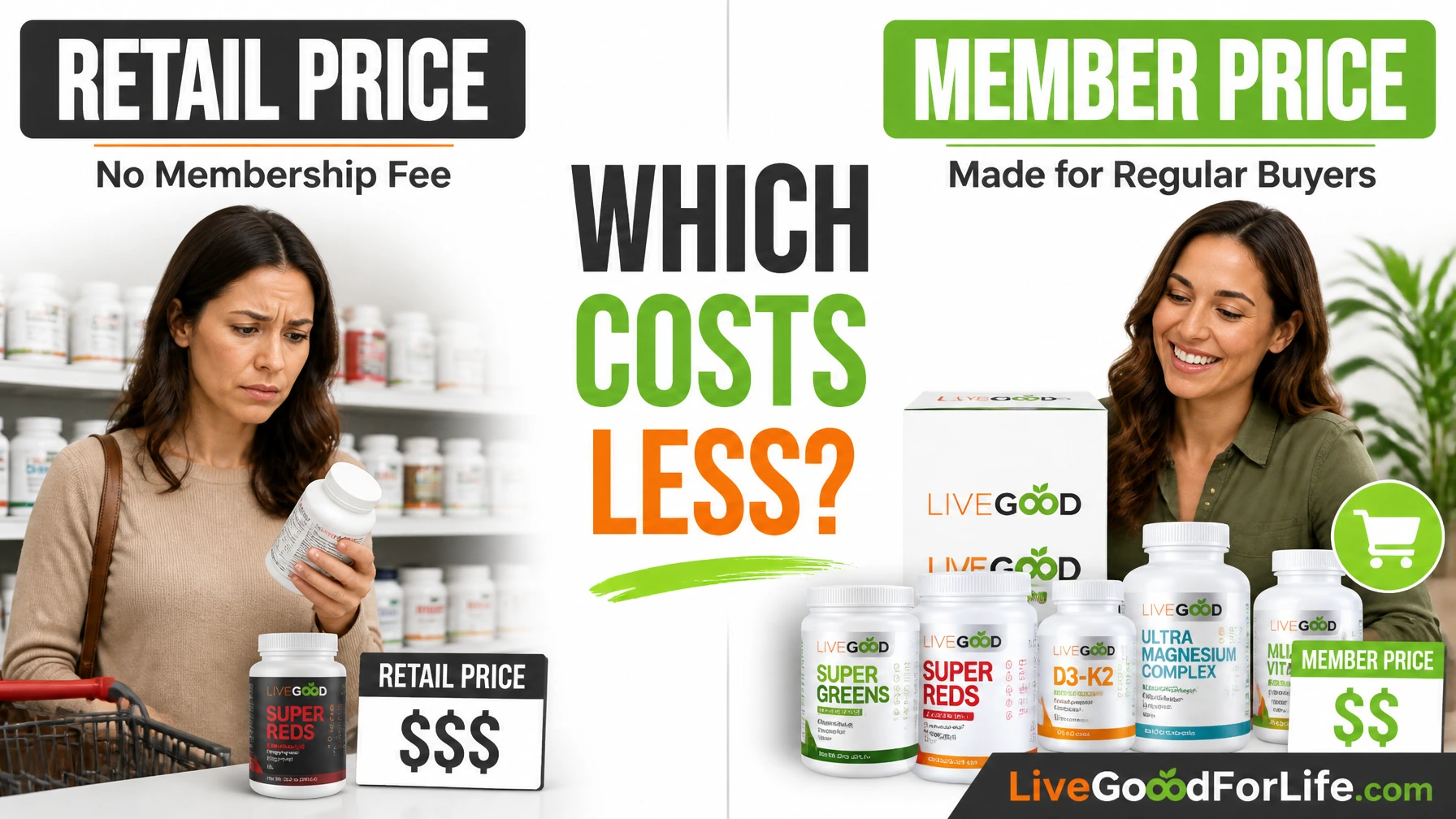 LiveGood retail prices compared with member pricing