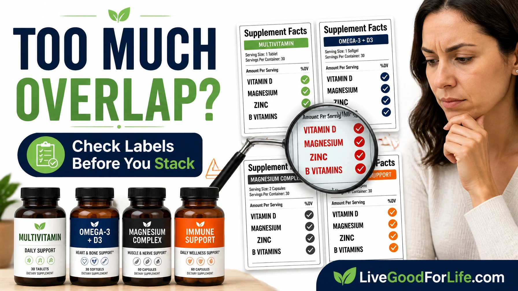 Checking LiveGood supplements for duplicate ingredients