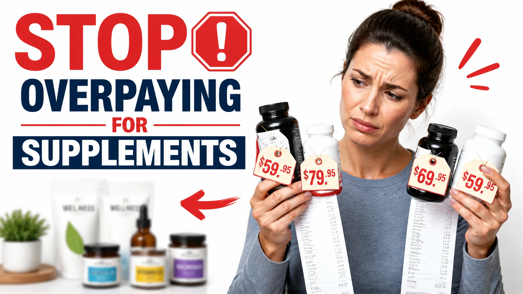 Shopper comparing expensive supplement prices and looking for better value
