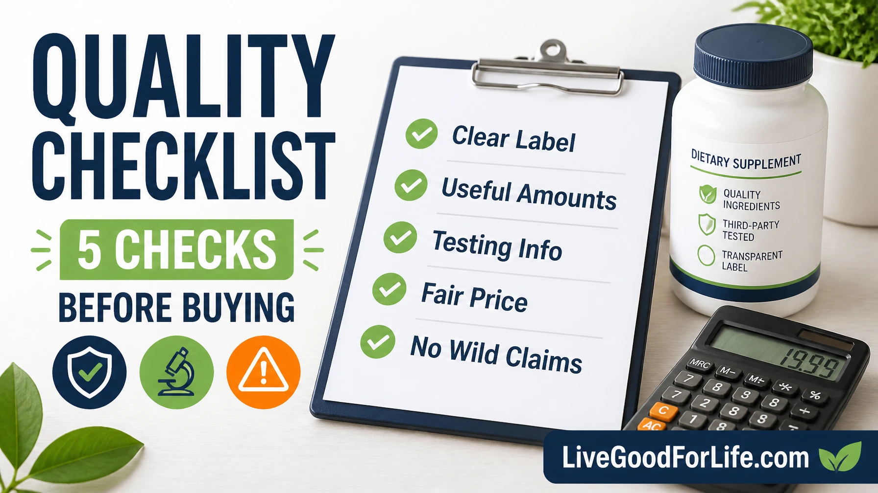 Supplement quality checklist with label testing price and ingredients