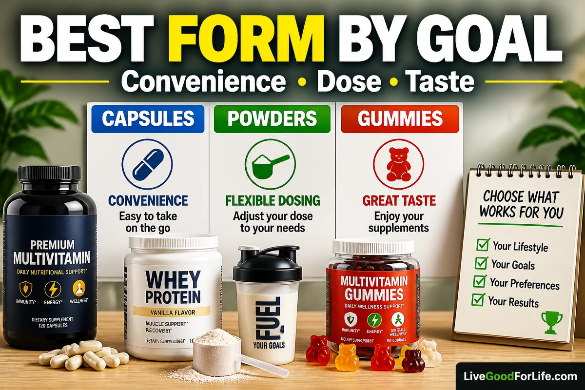 Best supplement form by goal capsules powders gummies