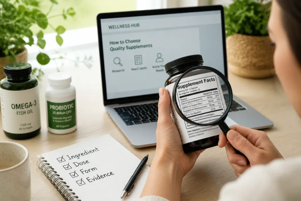 Checking health wellness supplements claims by reading the supplement facts label