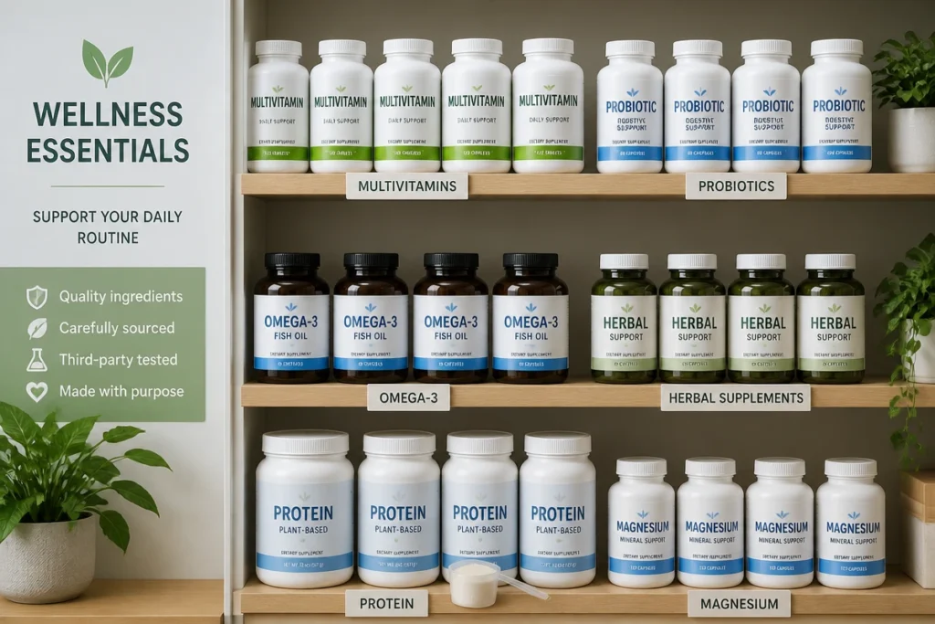 Health wellness supplements shown as a broad retail category with different product types