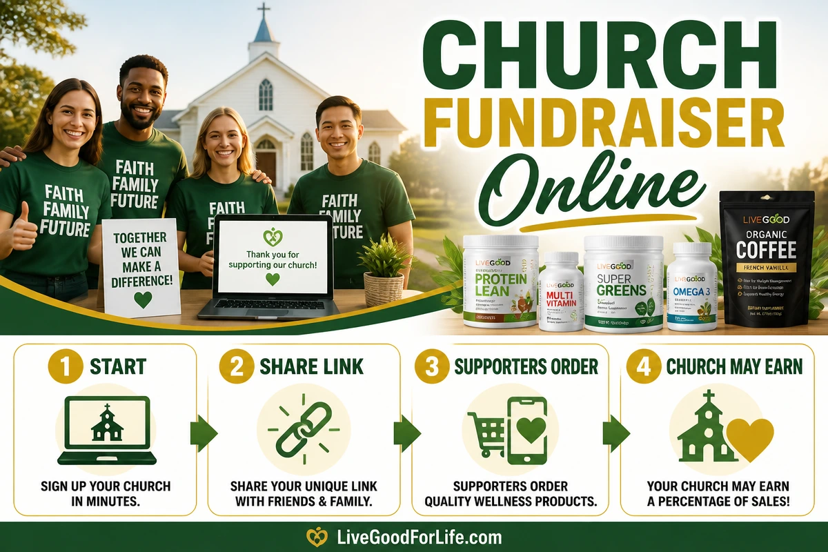 How a LiveGood church fundraiser works with online sharing and supporter orders