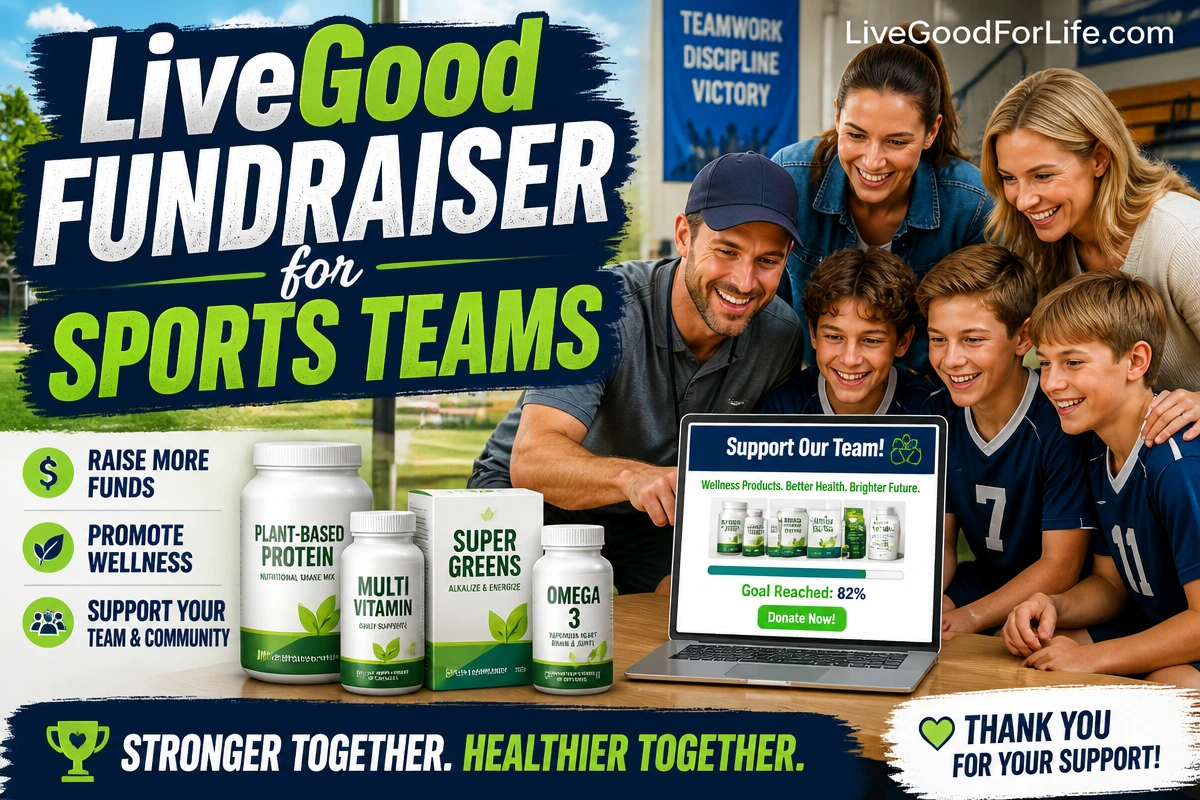 LiveGood fundraiser for sports teams with players parents and coach using an online fundraiser